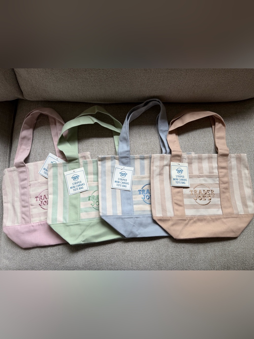 Trader Joe’s Striped Mini Canvas Tote Bags | Set of 4 - Picture 1 of 5